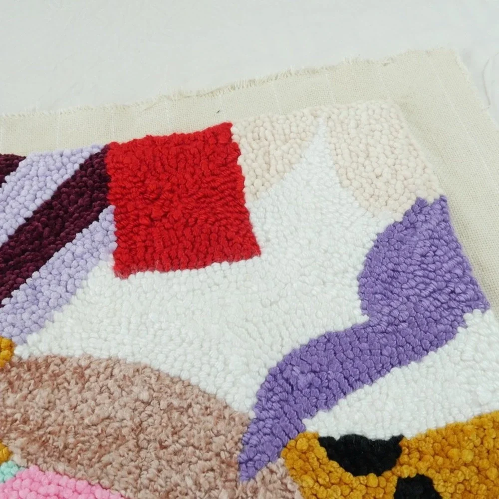 Handmade Punch Needle Abstract Fiber Art Textile Colorful Whimsical Wall Decor